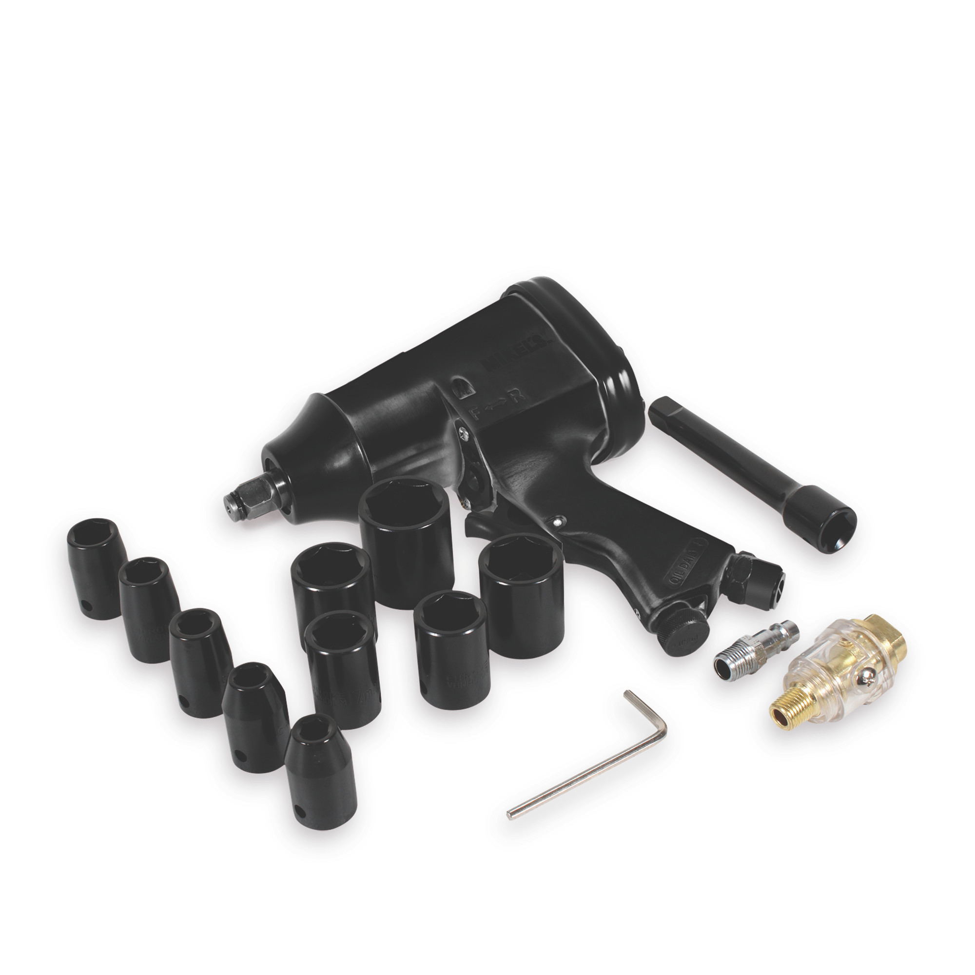 PISTOLA DE IMPACTO NEUMÁTICA CON KIT DE 10 DADOS (1/2”, 320 LB/FT)
